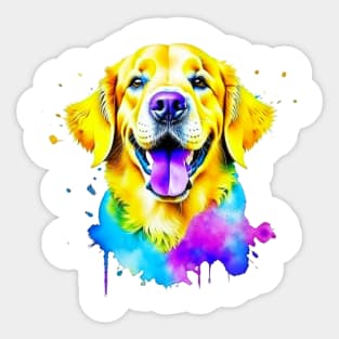 Radiant Golden Retriever Splatter Art - Energetic Canine Joy Sticker